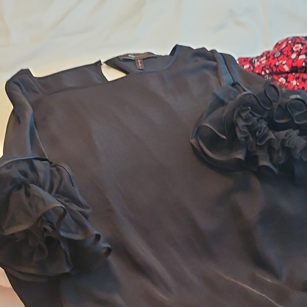 BCBGMaxAzria Black Ruffle Sleeve Blouse